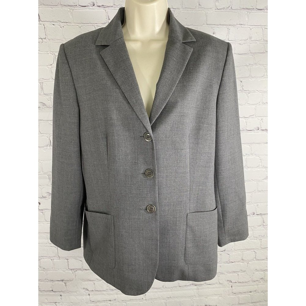 Talbots Stretch Gray Wool Blend 3 Button Notch Lapel Blazer Jacket Pockets 8